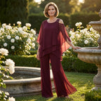 Conjunto de dos piezas para mujer a la moda: Top de chiffon asimétrico y pantalón ancho 👚👖