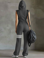 Giada - Retro Sports Jumpsuit with Hood and Stripes