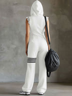 Giada - Retro Sports Jumpsuit with Hood and Stripes