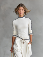 HALO | Conjunto de top de cuello alto con ribete a rayas y pantalón ancho con cordón ajustable