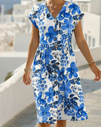 Vestido de estampado floral con escote en V y manga corta