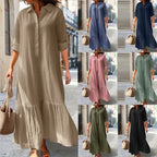 Vestido Camisero Largo de Lino con Botones