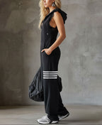 Giada - Retro Sports Jumpsuit with Hood and Stripes