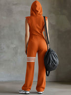 Giada - Retro Sports Jumpsuit with Hood and Stripes