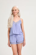 Conjunto de pijama corto con camisola de encaje de bambú en tono jaspeado