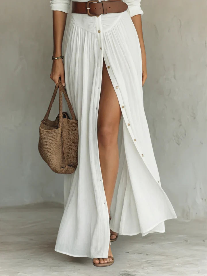 Vestido maxi largo de lino para mujer con cuello tipo solapa y mangas largas