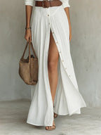 Vestido maxi largo de lino para mujer con cuello tipo solapa y mangas largas