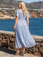 Vestido fruncido de algodón Sea Island con mangas de volante