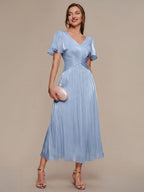 Vestido fruncido de algodón Sea Island con mangas de volante