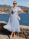 Vestido fruncido de algodón Sea Island con mangas de volante