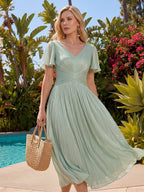 Vestido fruncido de algodón Sea Island con mangas de volante