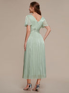 Vestido fruncido de algodón Sea Island con mangas de volante