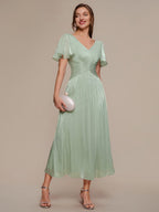 Vestido fruncido de algodón Sea Island con mangas de volante