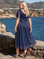 Vestido fruncido de algodón Sea Island con mangas de volante
