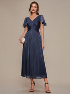 Vestido fruncido de algodón Sea Island con mangas de volante