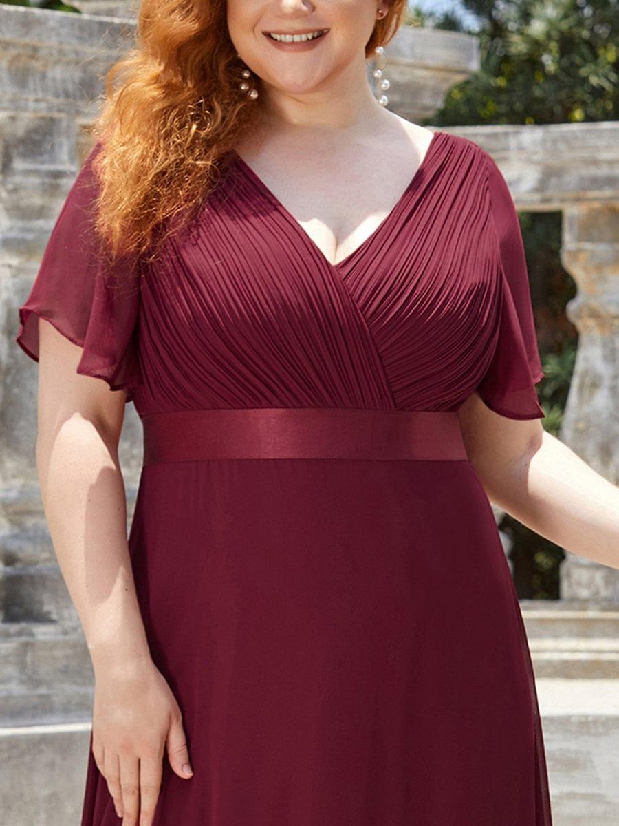 MONICA|Vestido largo de dama de honor con cintura imperial y mangas cortas con vuelo