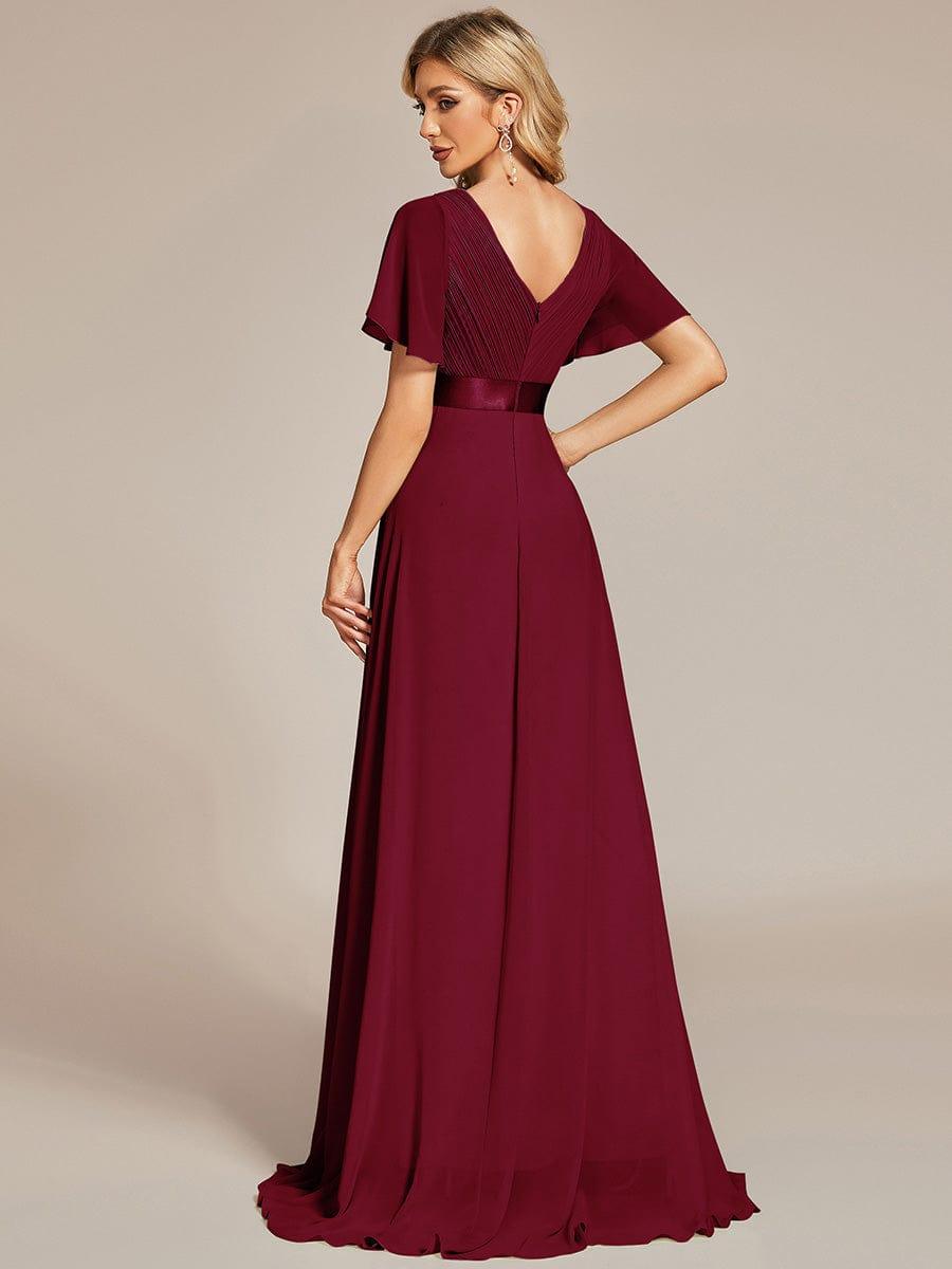 MONICA|Vestido largo de dama de honor con cintura imperial y mangas cortas con vuelo