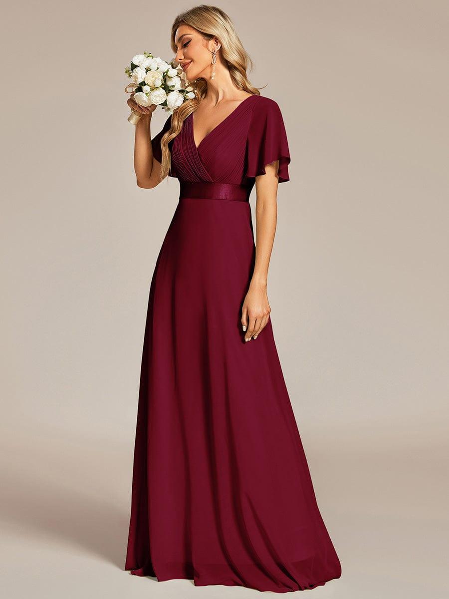 MONICA|Vestido largo de dama de honor con cintura imperial y mangas cortas con vuelo