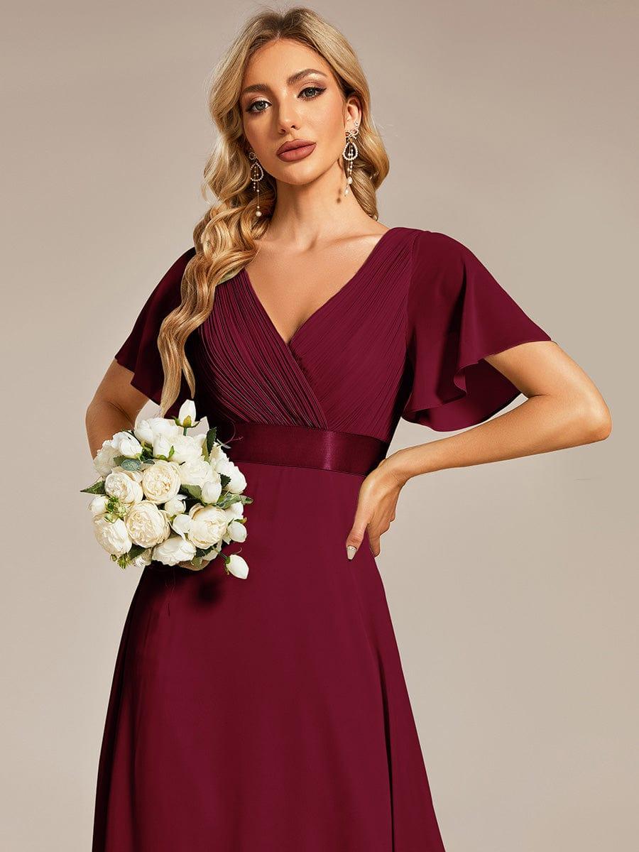 MONICA|Vestido largo de dama de honor con cintura imperial y mangas cortas con vuelo