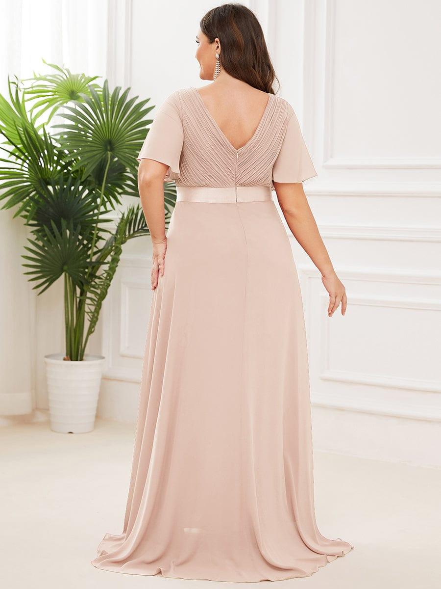 MONICA|Vestido largo de dama de honor con cintura imperial y mangas cortas con vuelo
