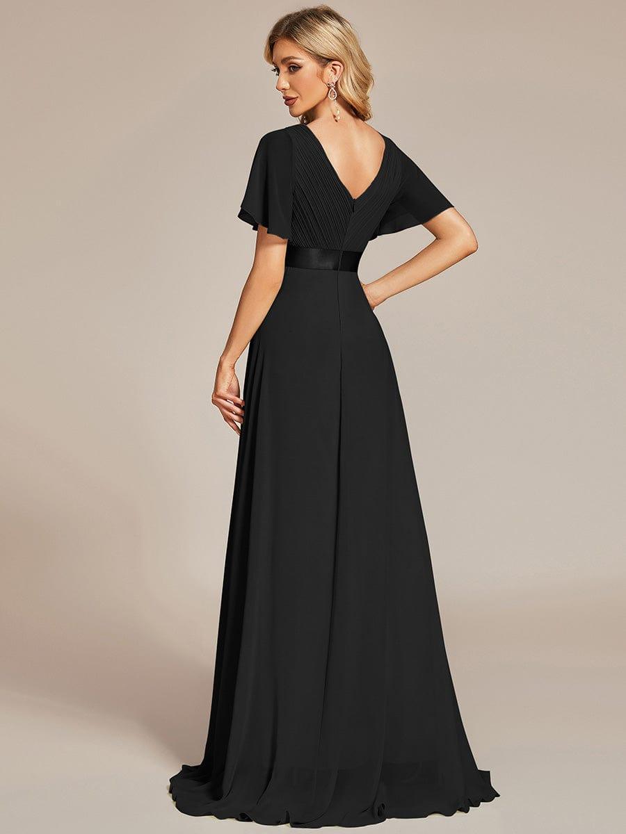 MONICA|Vestido largo de dama de honor con cintura imperial y mangas cortas con vuelo