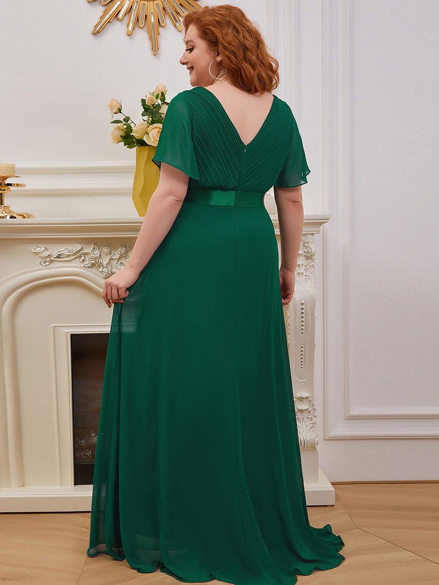 MONICA|Vestido largo de dama de honor con cintura imperial y mangas cortas con vuelo