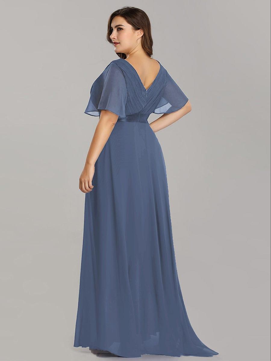 MONICA|Vestido largo de dama de honor con cintura imperial y mangas cortas con vuelo