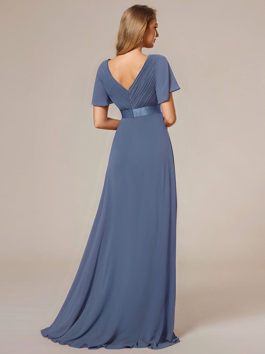 MONICA|Vestido largo de dama de honor con cintura imperial y mangas cortas con vuelo