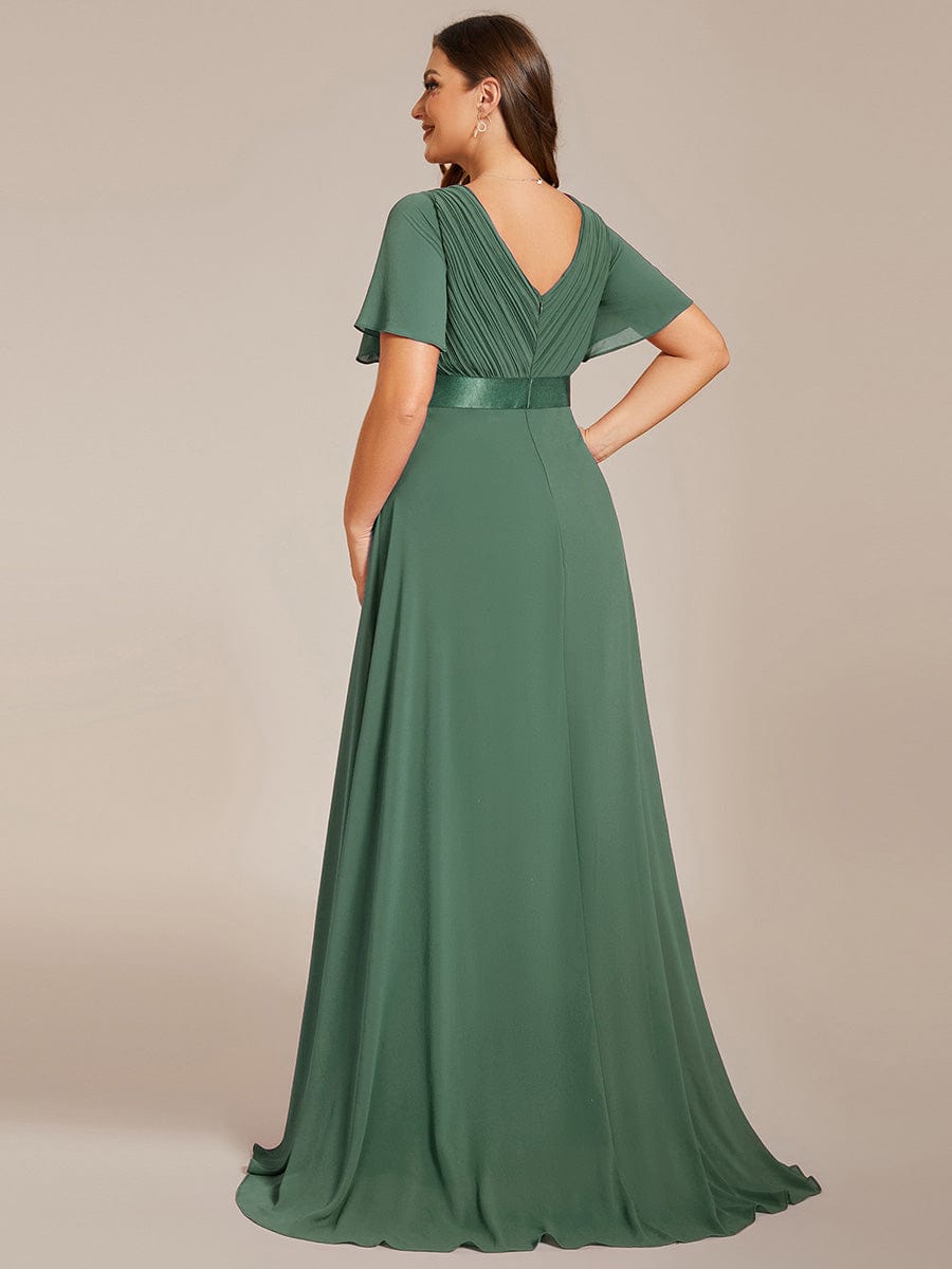 MONICA|Vestido largo de dama de honor con cintura imperial y mangas cortas con vuelo