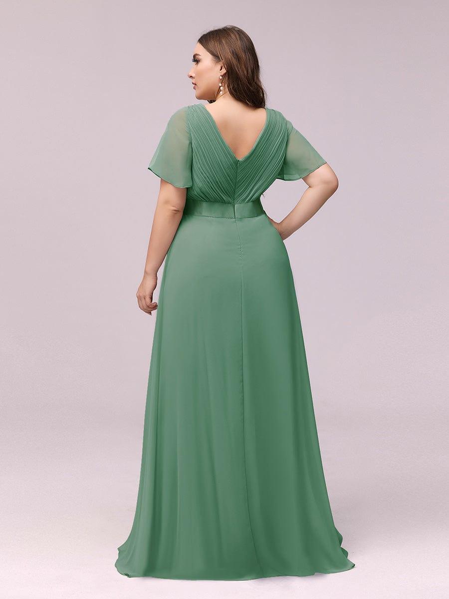 MONICA|Vestido largo de dama de honor con cintura imperial y mangas cortas con vuelo
