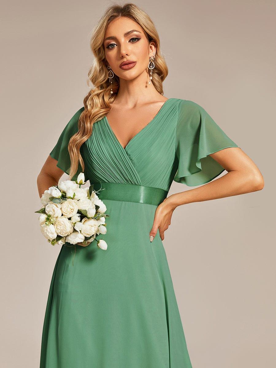 MONICA|Vestido largo de dama de honor con cintura imperial y mangas cortas con vuelo