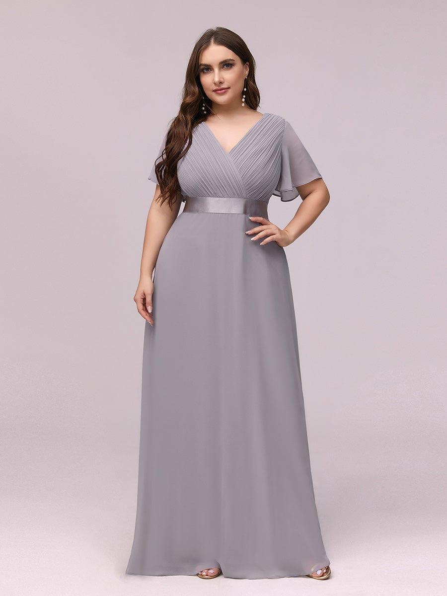 MONICA|Vestido largo de dama de honor con cintura imperial y mangas cortas con vuelo