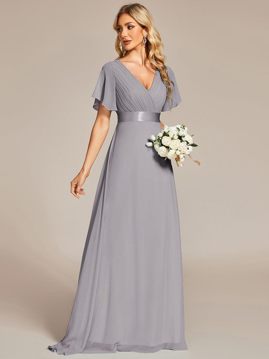 MONICA|Vestido largo de dama de honor con cintura imperial y mangas cortas con vuelo