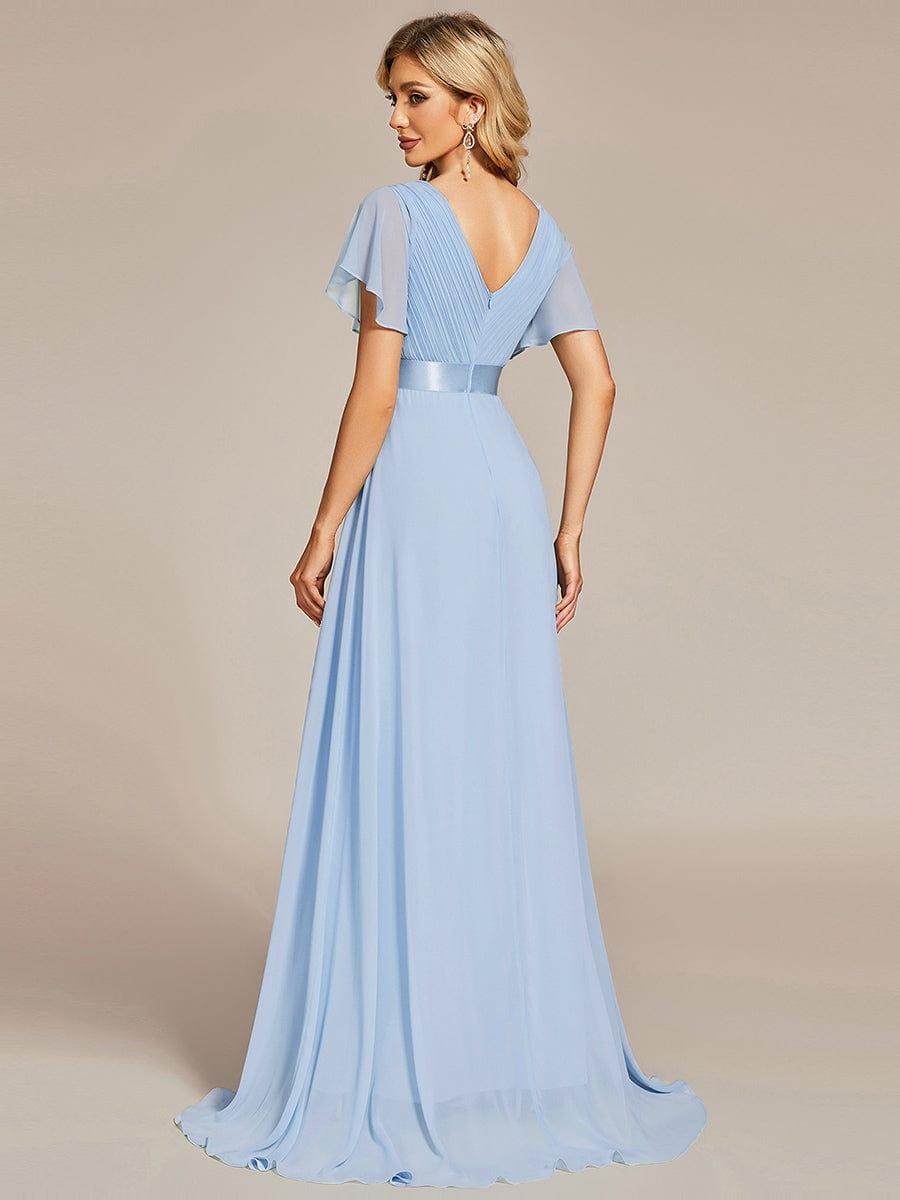 MONICA|Vestido largo de dama de honor con cintura imperial y mangas cortas con vuelo