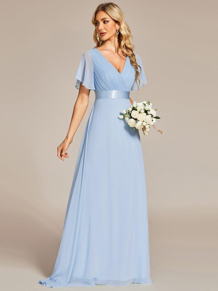 MONICA|Vestido largo de dama de honor con cintura imperial y mangas cortas con vuelo