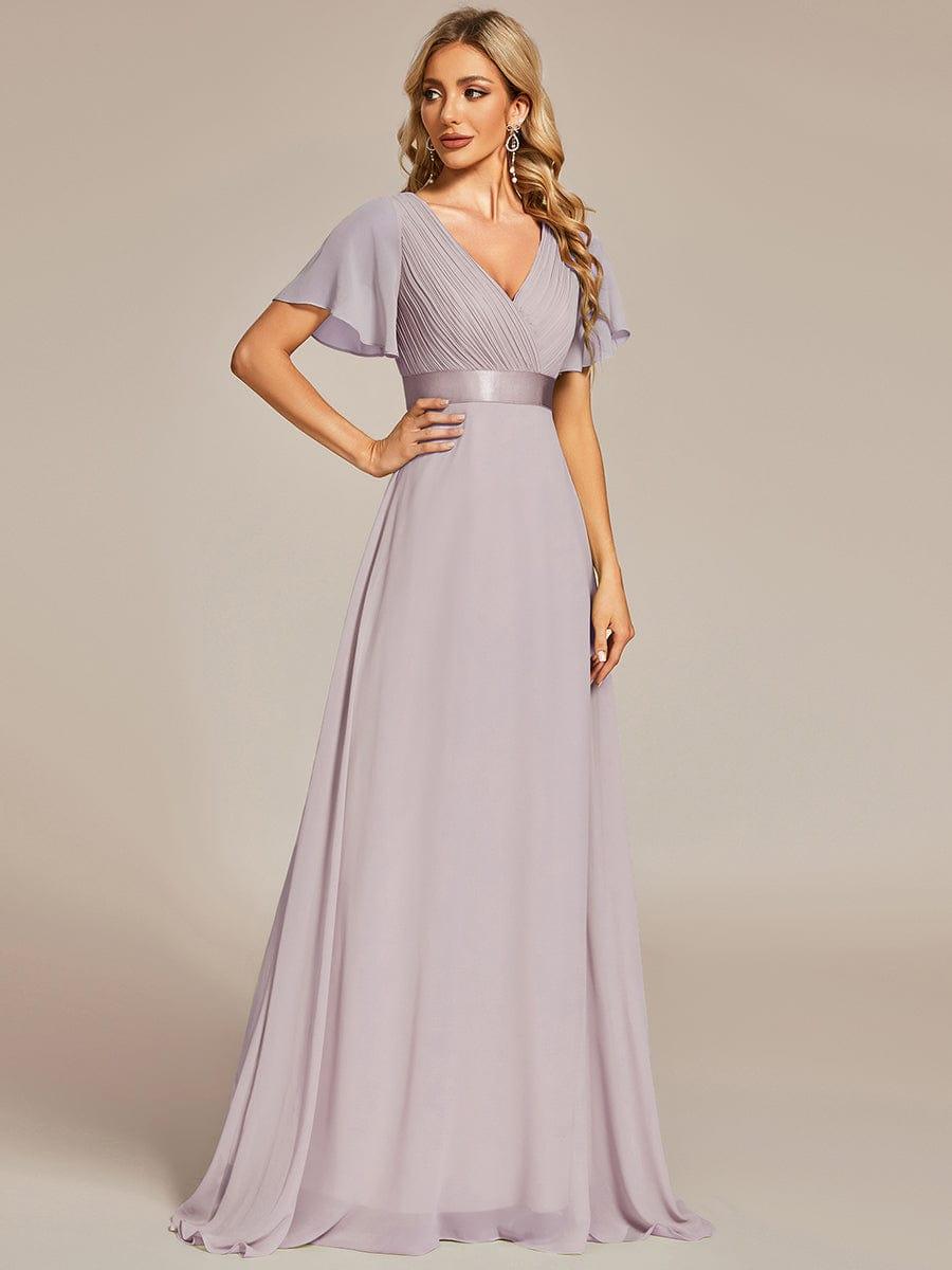 MONICA|Vestido largo de dama de honor con cintura imperial y mangas cortas con vuelo
