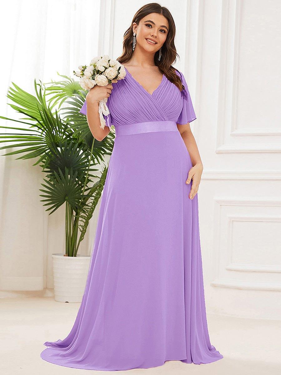 MONICA|Vestido largo de dama de honor con cintura imperial y mangas cortas con vuelo