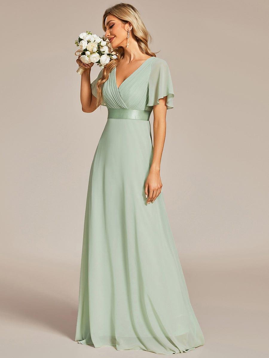 MONICA|Vestido largo de dama de honor con cintura imperial y mangas cortas con vuelo
