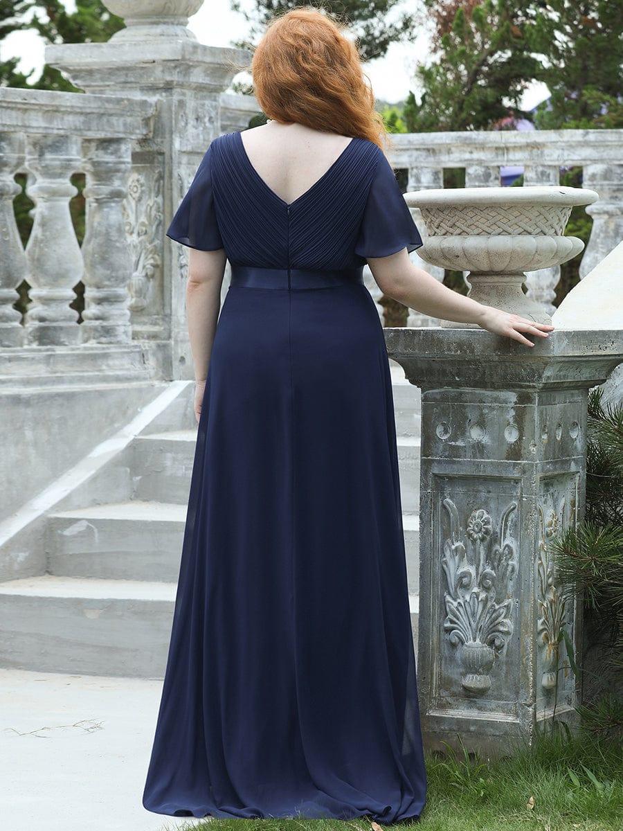 MONICA|Vestido largo de dama de honor con cintura imperial y mangas cortas con vuelo