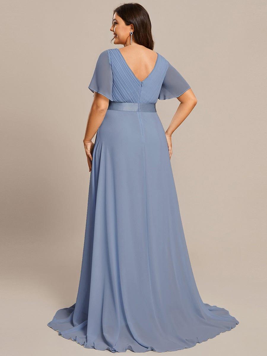 MONICA|Vestido largo de dama de honor con cintura imperial y mangas cortas con vuelo