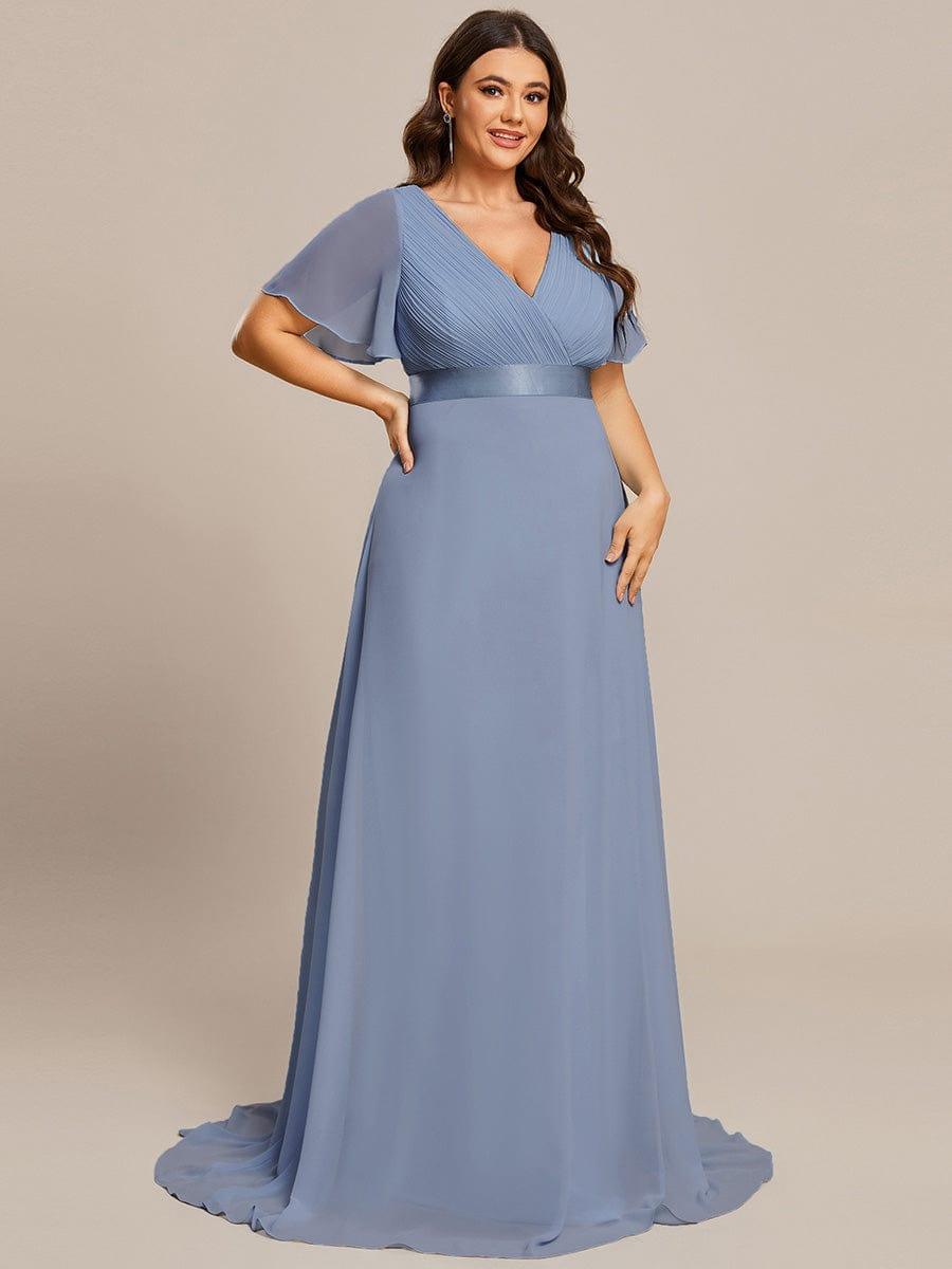 MONICA|Vestido largo de dama de honor con cintura imperial y mangas cortas con vuelo
