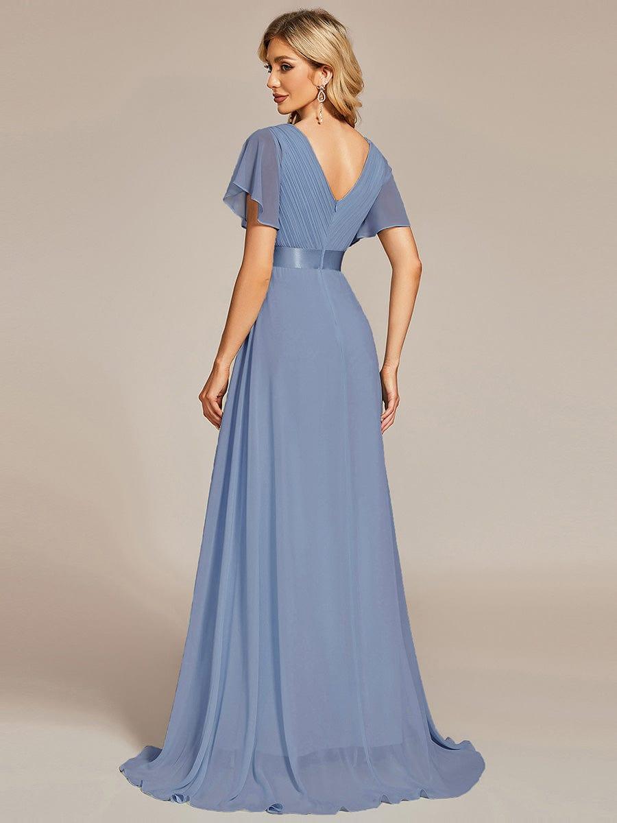 MONICA|Vestido largo de dama de honor con cintura imperial y mangas cortas con vuelo
