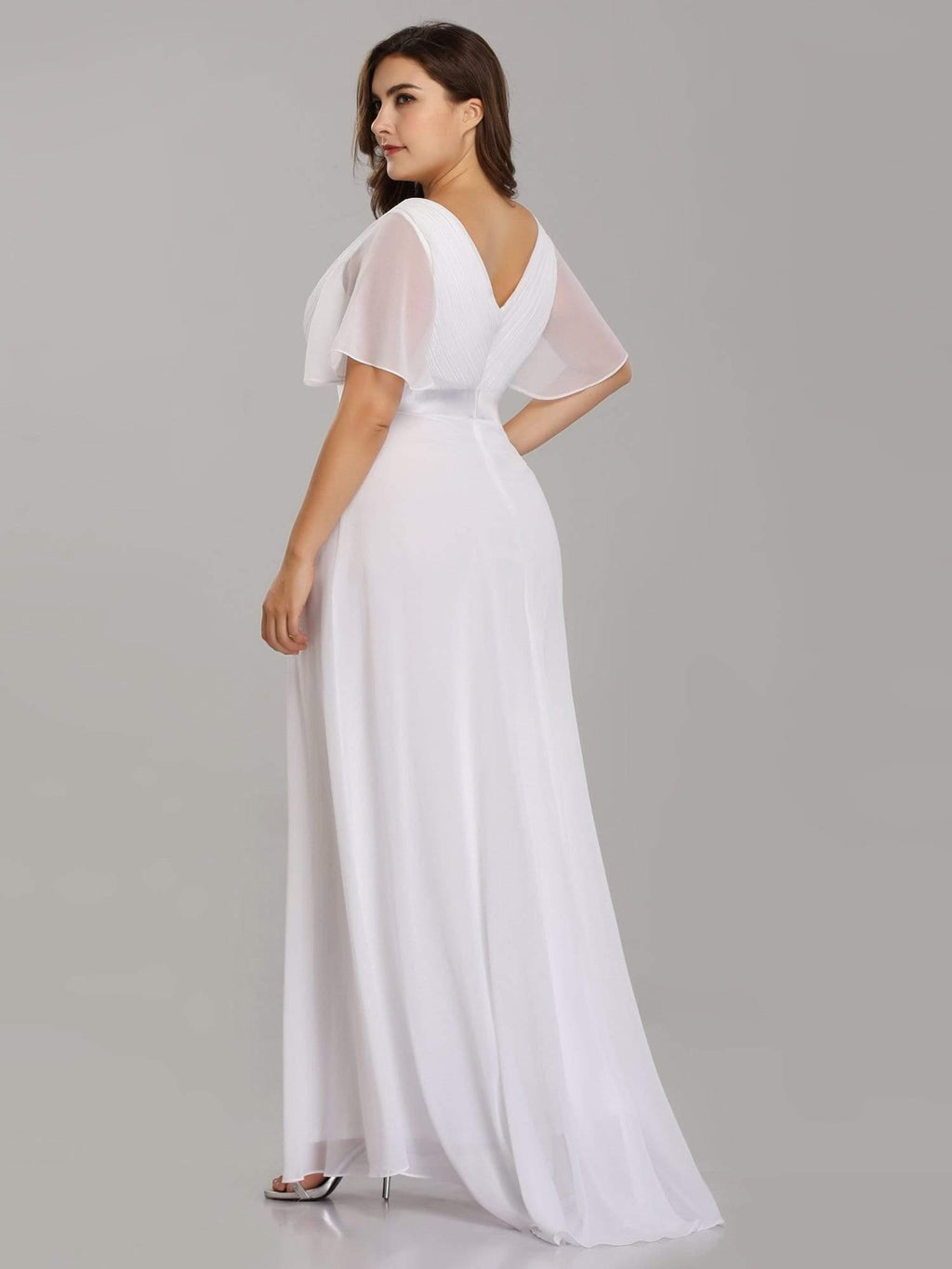 MONICA|Vestido largo de dama de honor con cintura imperial y mangas cortas con vuelo