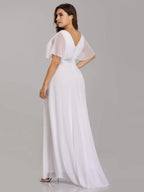 MONICA|Vestido largo de dama de honor con cintura imperial y mangas cortas con vuelo