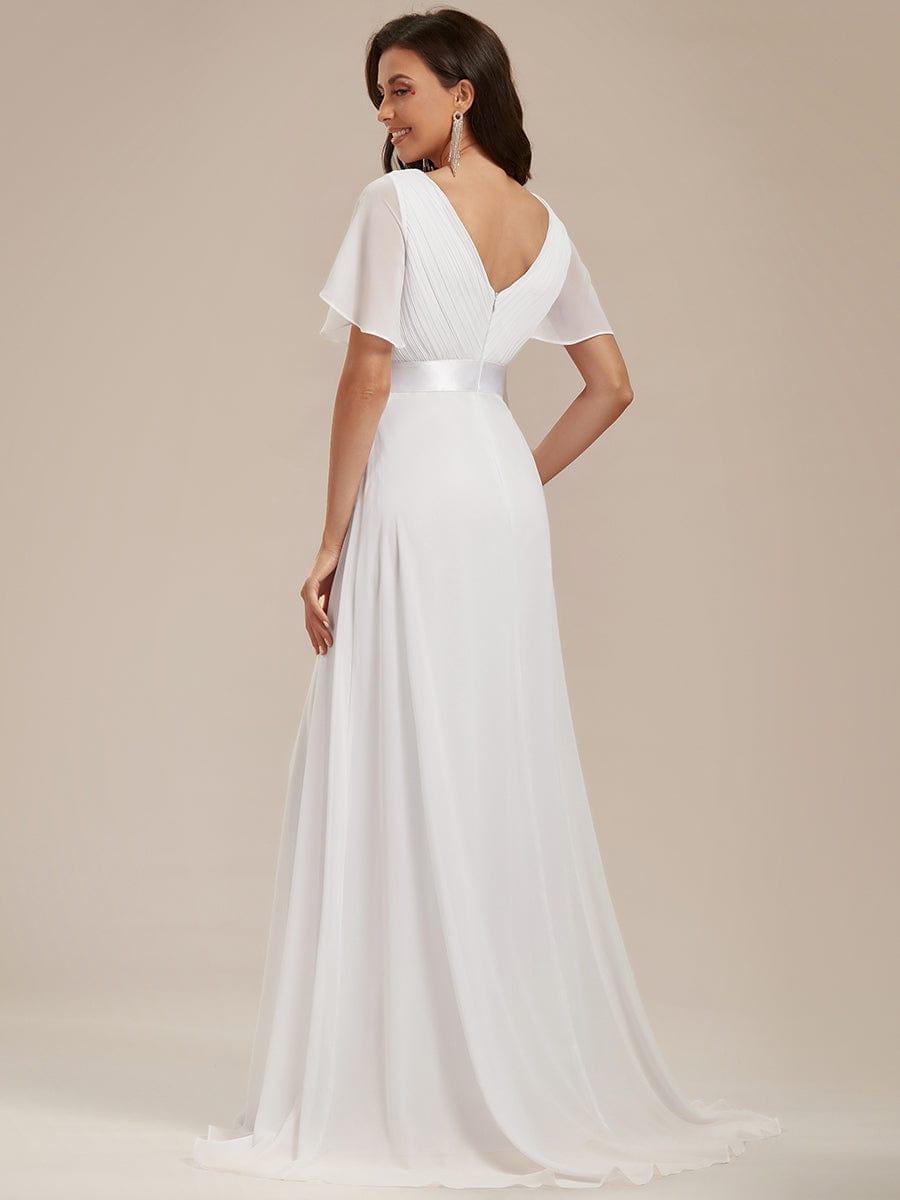 MONICA|Vestido largo de dama de honor con cintura imperial y mangas cortas con vuelo
