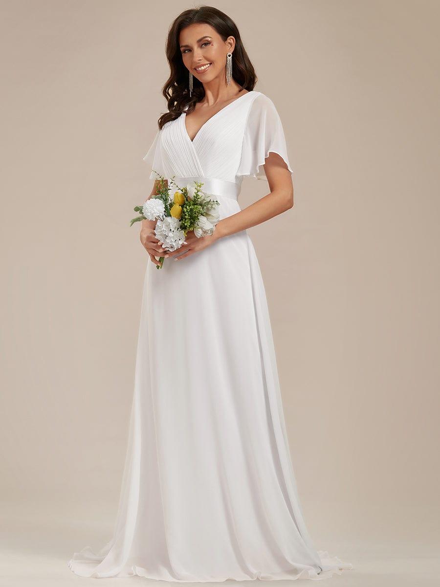 MONICA|Vestido largo de dama de honor con cintura imperial y mangas cortas con vuelo