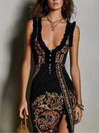 Vestido estampado de estilo bohemio con escote en V