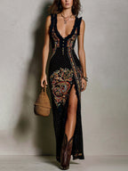 Vestido estampado de estilo bohemio con escote en V