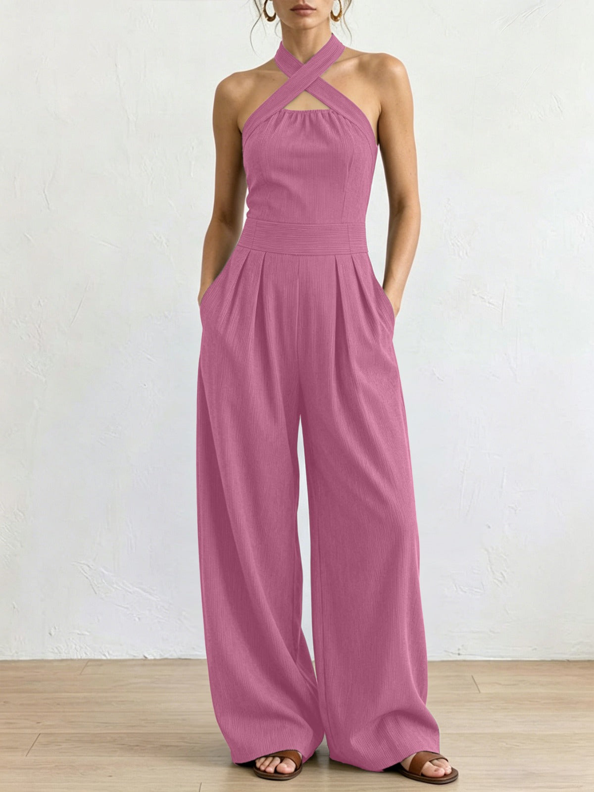 Bianca — Mono de lino y algodón con escote cruzado elegante