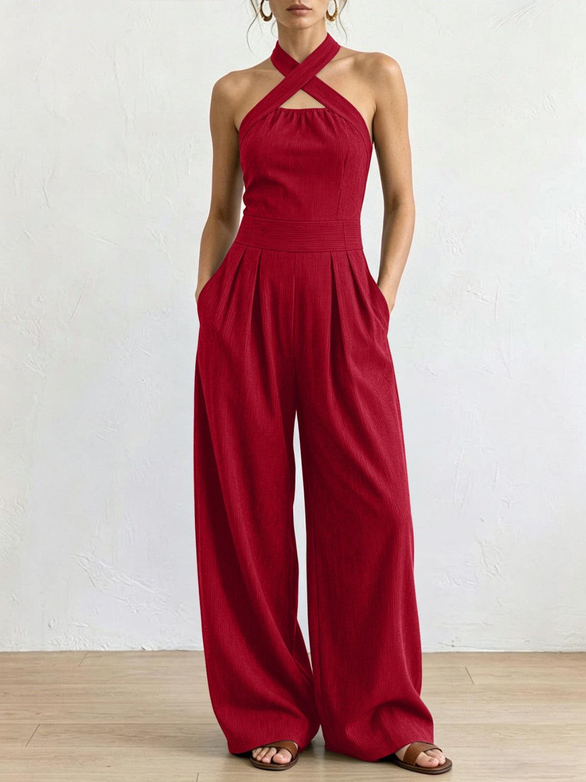 Bianca — Mono de lino y algodón con escote cruzado elegante